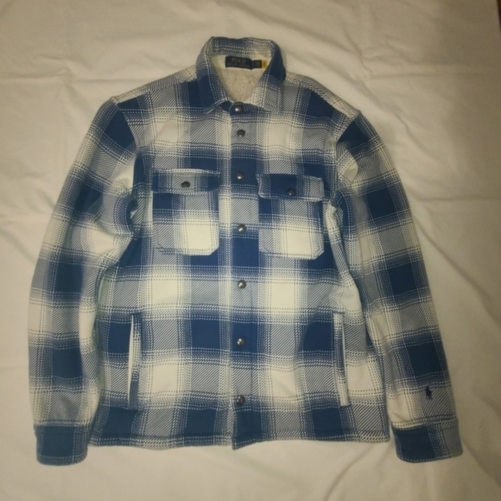 Polo Ralph Lauren, Blue and White Plaid Sherpa Loned Jacket, Size Small